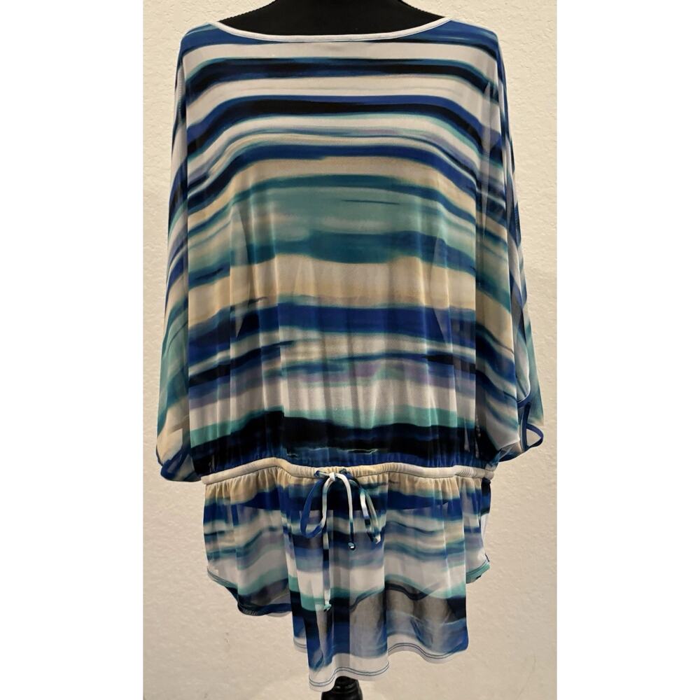 Chico’s Travelers Colorful Striped Mesh Drawstring Tunic Kimono Top Size 3 (XL)